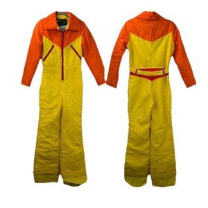 Vintage 70's Spinnerin by Gusti Womens Medium Ski Suit One Piece Orange/Yellow